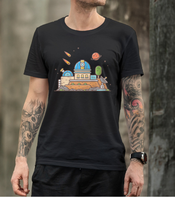 Astronomical Observatory Telescope With Planet Meteorite Space Scene T-Shirt
