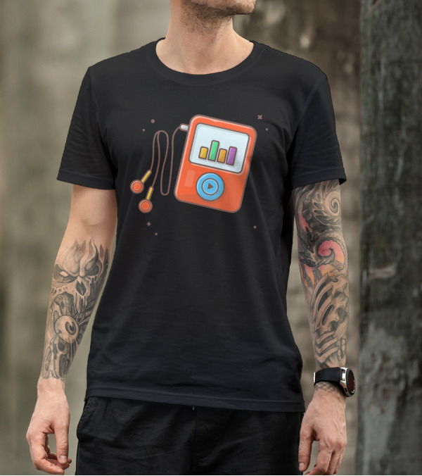 Audio Music Player Earphone Notes Portable Media Player Play Icon T-Shirt