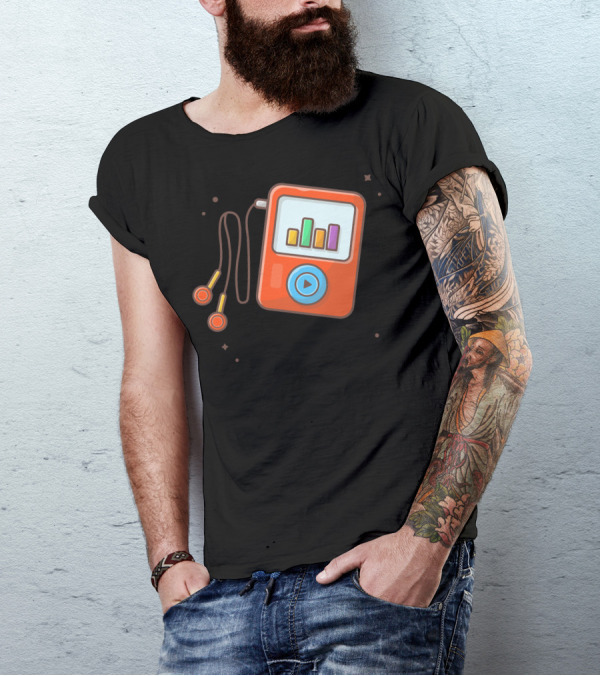 Audio Music Player Earphone Notes Portable Media Player Play Icon T-Shirt