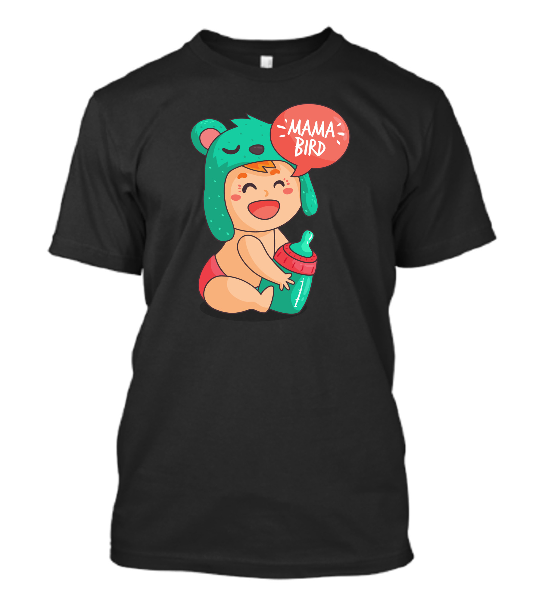 Mama Bird Baby Shower Green Monster Hat And Bottle T-Shirt