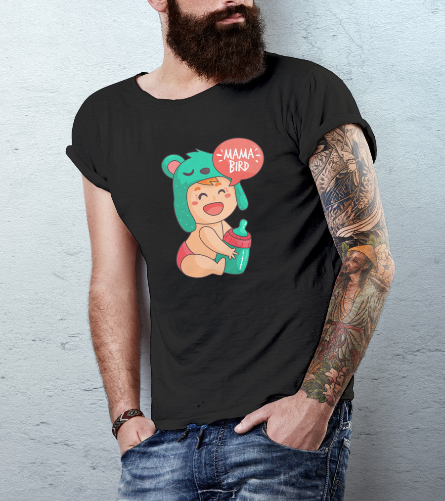 Mama Bird Baby Shower Green Monster Hat And Bottle T-Shirt