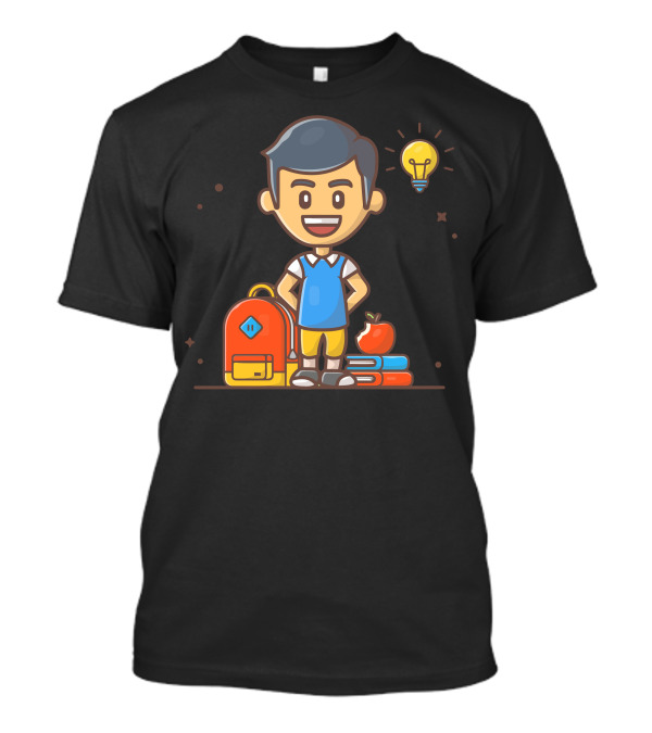 Back To School Student With Backpack Books Apple And Light Bulb T-Shirt
