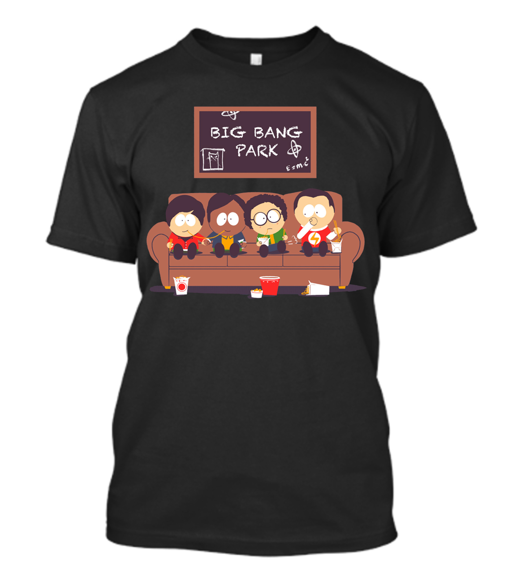 Big Bang Park Couch Cartoon With Equations And Snacks T-Shirt