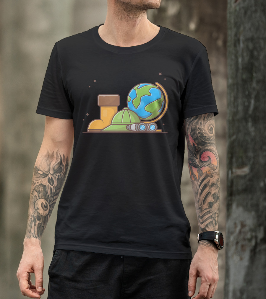 Boot, Hat, Binoculars, And Globe Adventure Elements T-Shirt