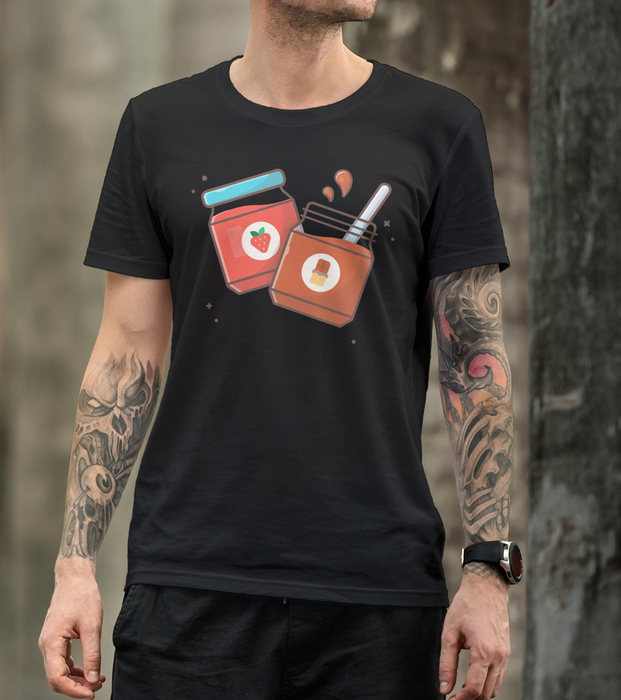 Strawberry Jam And Chocolate Jars Graphic With Spoon And Drips T-Shirt