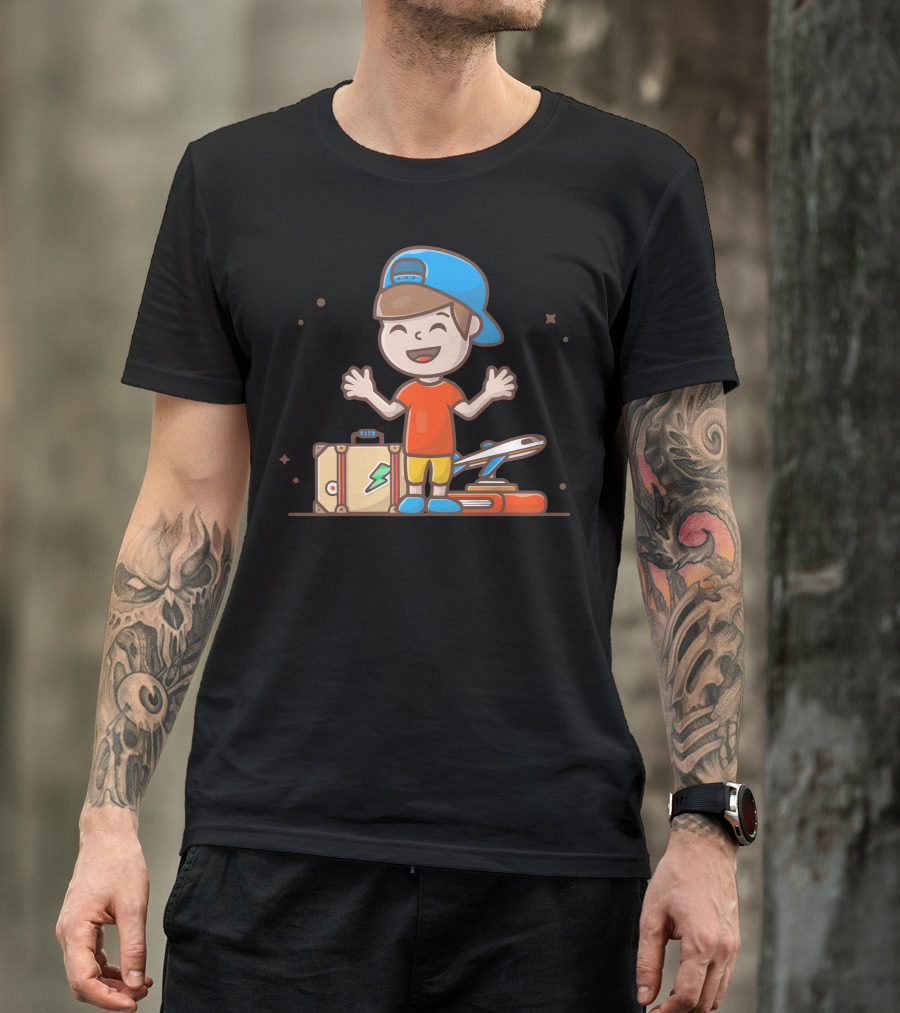 Boy With Backpack And Airplane Adventure T-Shirt