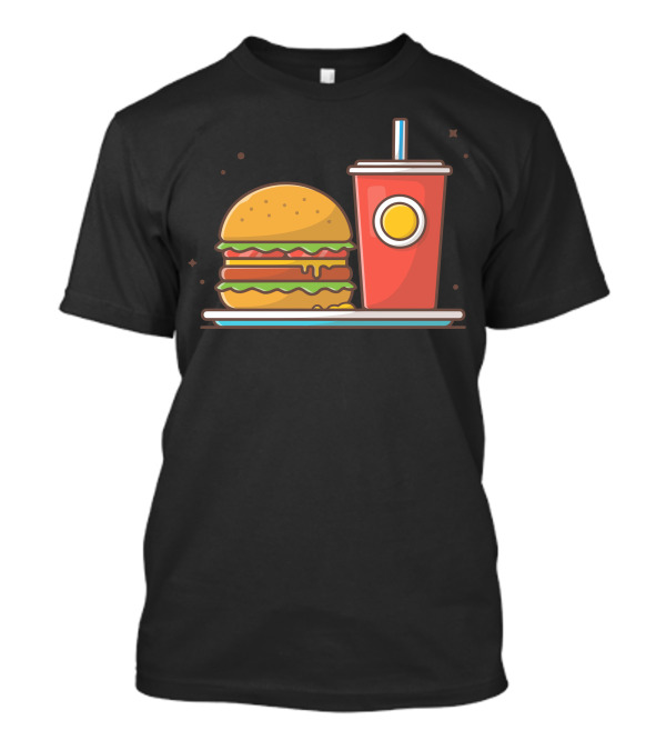 Burger And Soda On Plate With Cheeseburger And Drink Cup T-Shirt