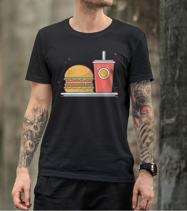 Burger And Soda On Plate With Cheeseburger And Drink Cup T-Shirt