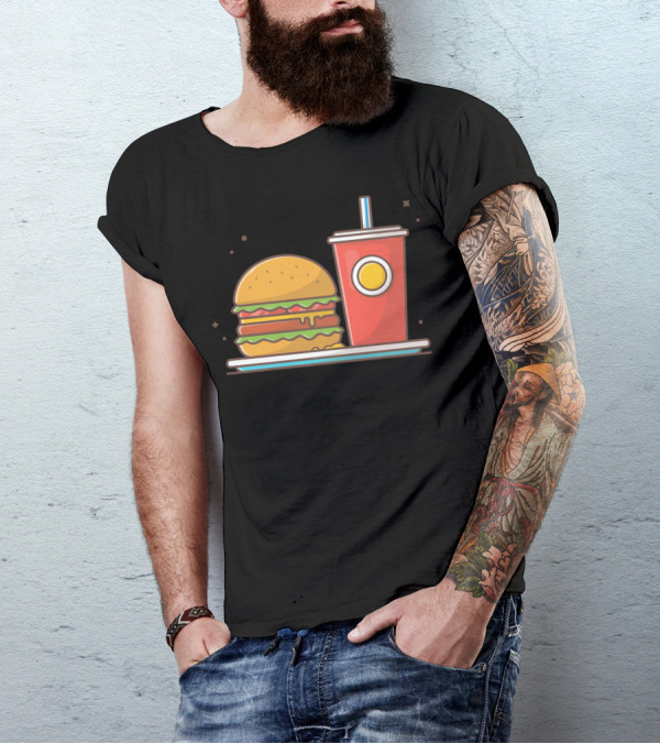 Burger And Soda On Plate With Cheeseburger And Drink Cup T-Shirt