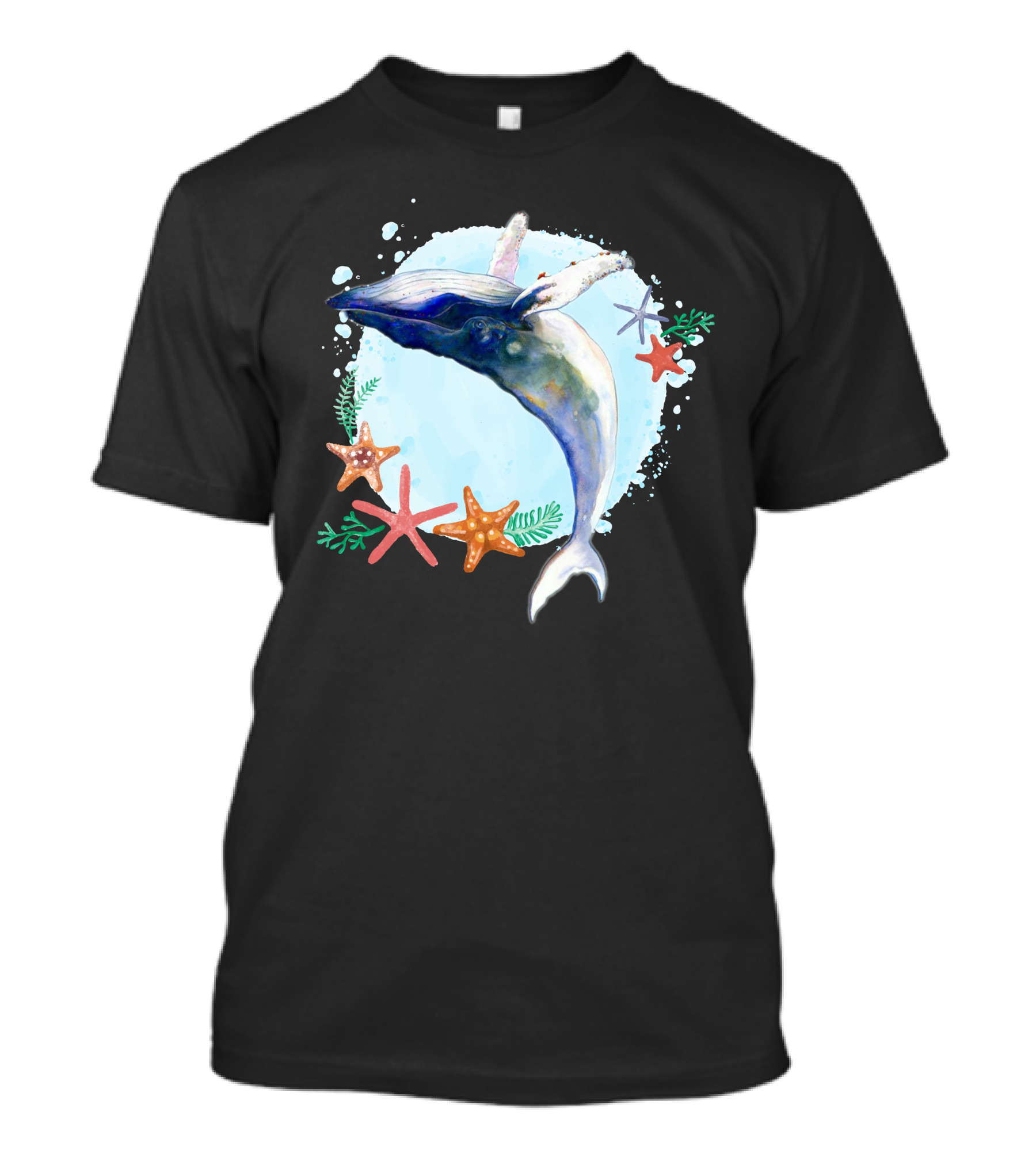 Dolphin Watercolor Humpback Whale Ocean Starfish Marine T-Shirt