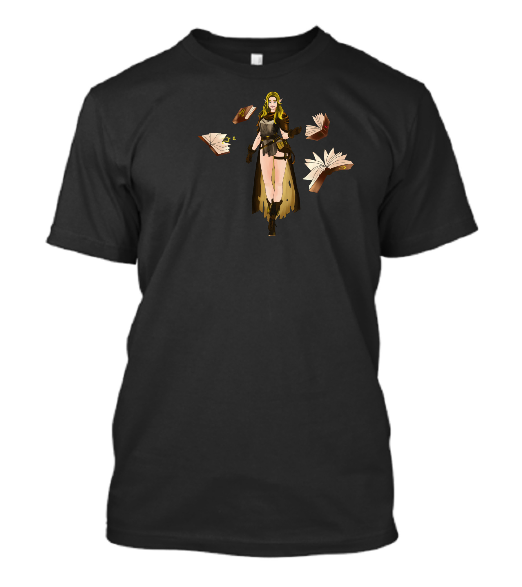 Elf Books Enchantress With Magical Floating Tomes T-Shirt