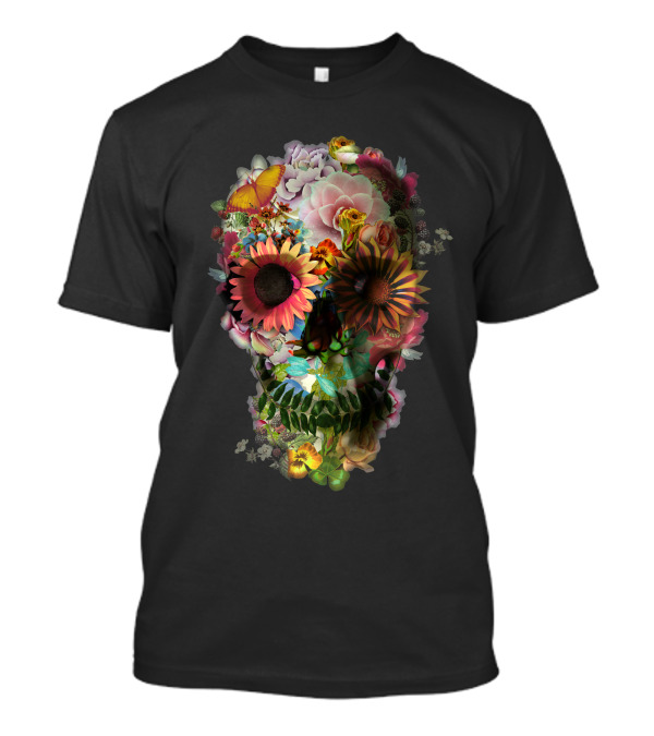 Floral Skull Sunflower Rose Butterfly Peony T-Shirt
