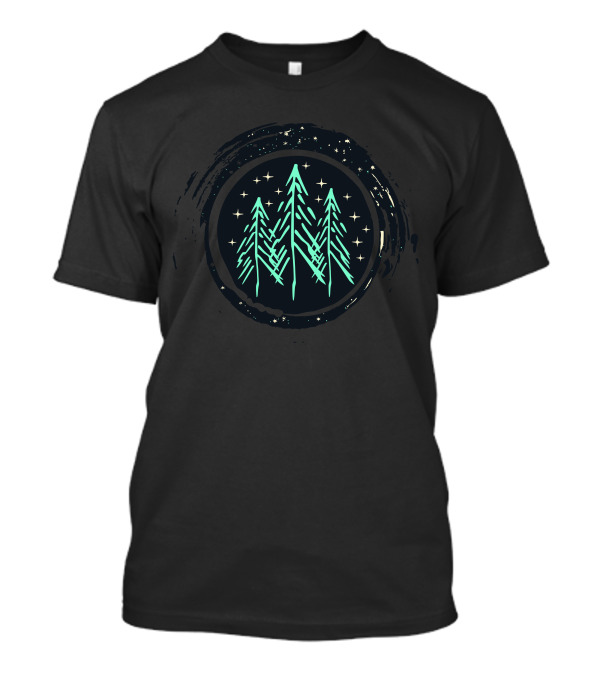 Forest Here Celestial Pine Trees In Night Sky Circle T-Shirt
