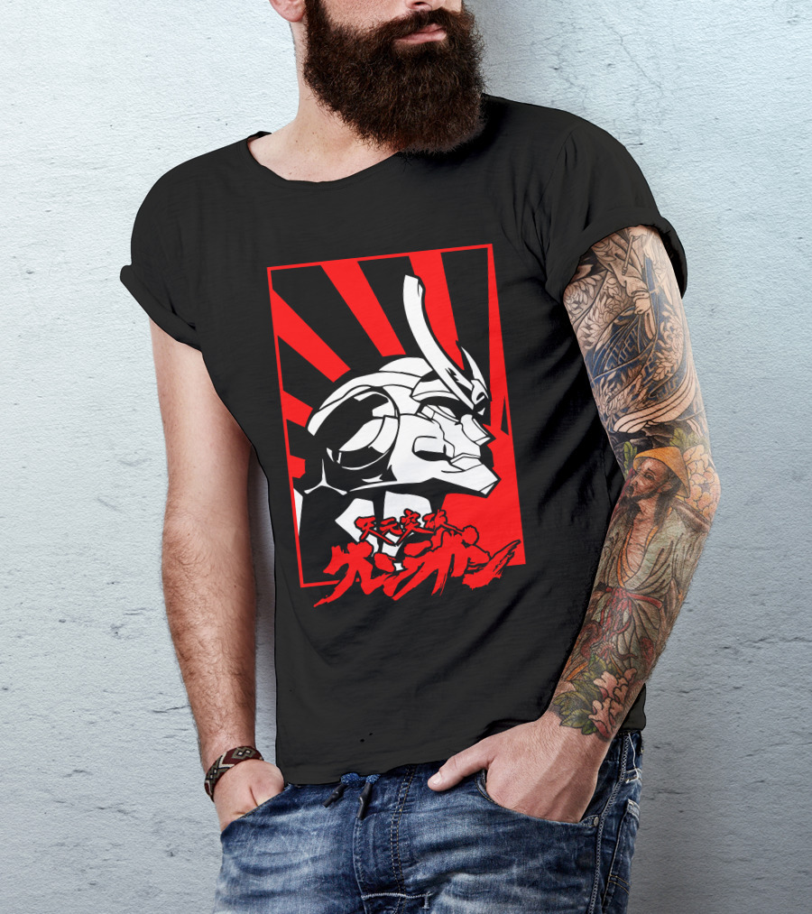 Tengen Toppa Gurren Lagann Mecha Illustration Red And Black Japanese Text T-Shirt