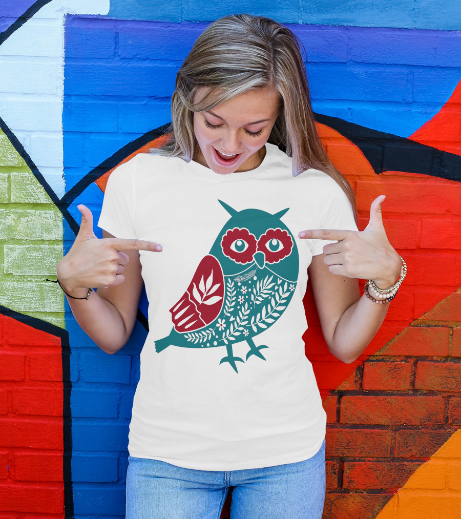 Owl Floral Nature Folk T-Shirt