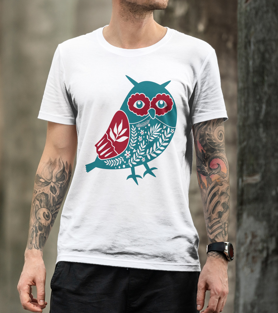 Owl Floral Nature Folk T-Shirt