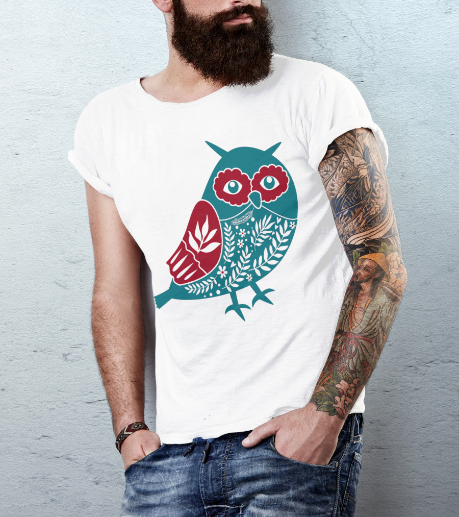 Owl Floral Nature Folk T-Shirt