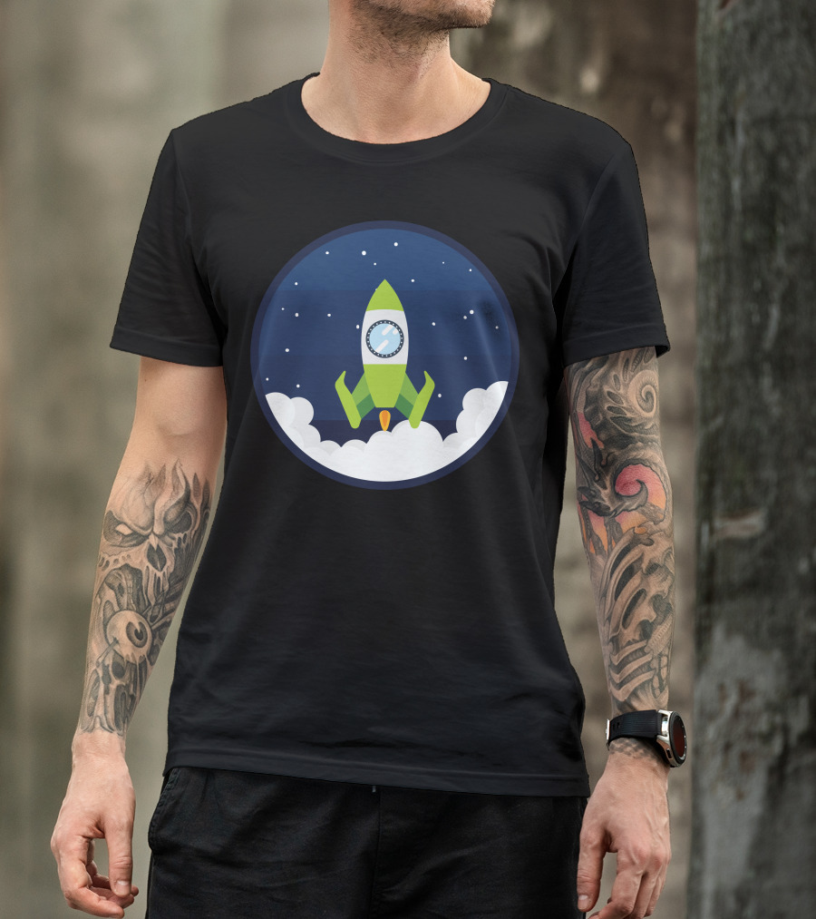 Space Rocket Center Spacecraft In Starry Night Sky T-Shirt