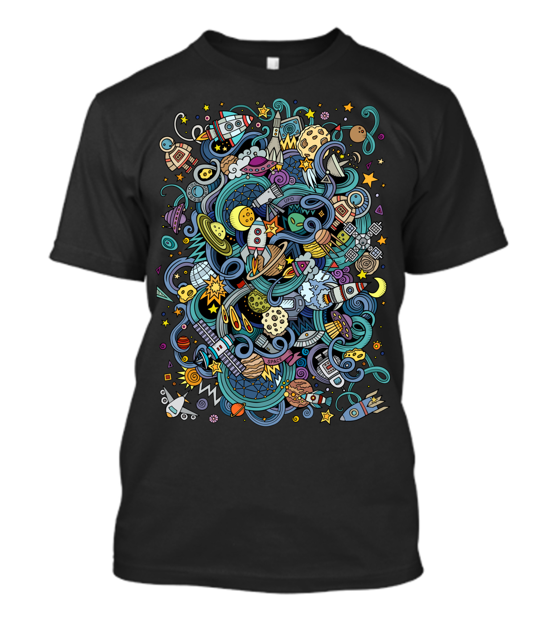 Spacecraft Rocket Cartoon Spaceship Vector Graphics Drawing T-Shirt