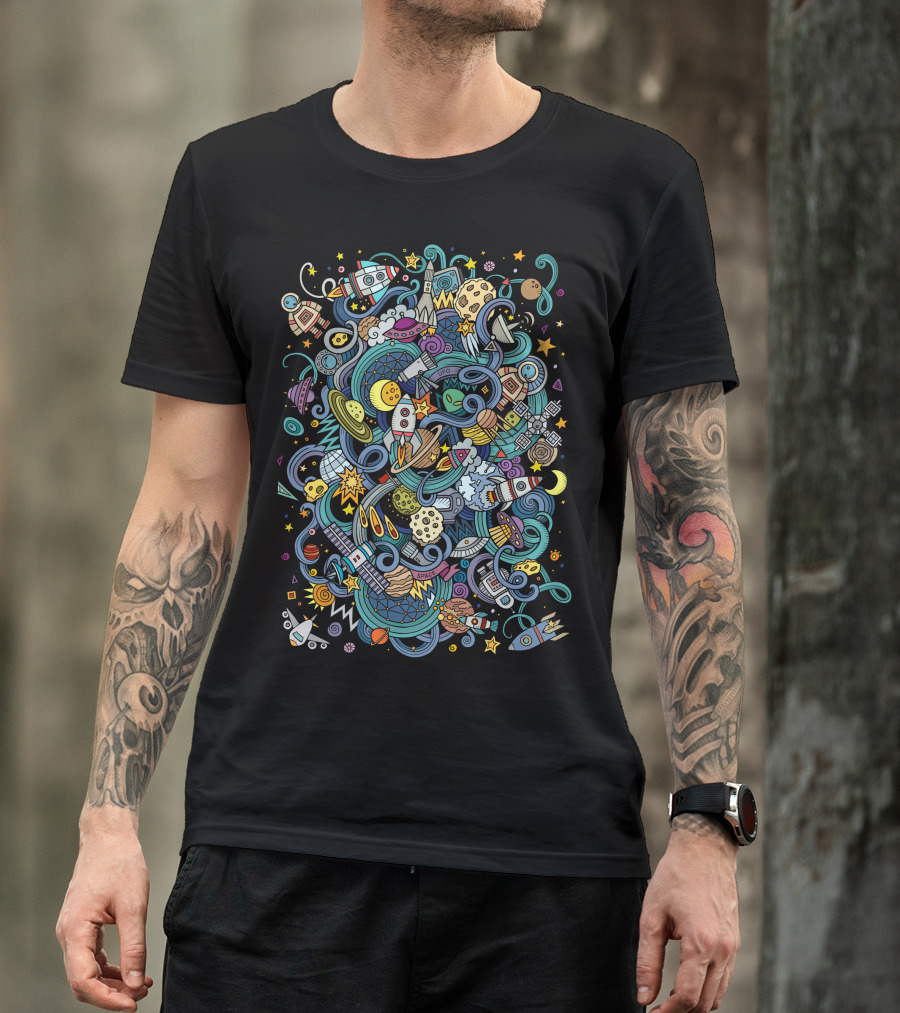 Spacecraft Rocket Cartoon Spaceship Vector Graphics Drawing T-Shirt
