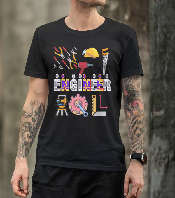 ENGINEER Tools Hard Hat Drill Saw Gear Ruler T-Shirt