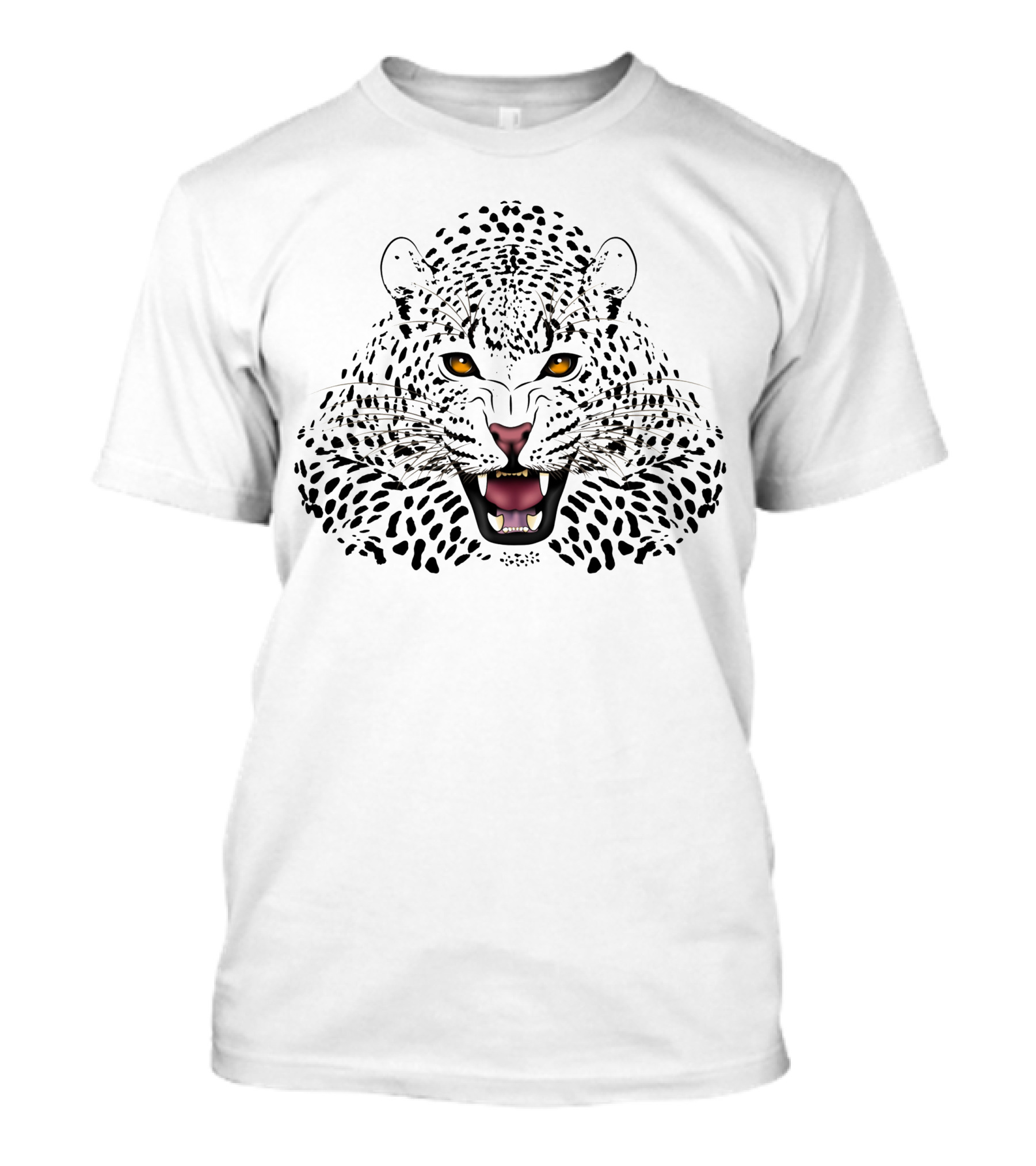 White Leopard Fierce Golden Eyes Snarling Face T-Shirt