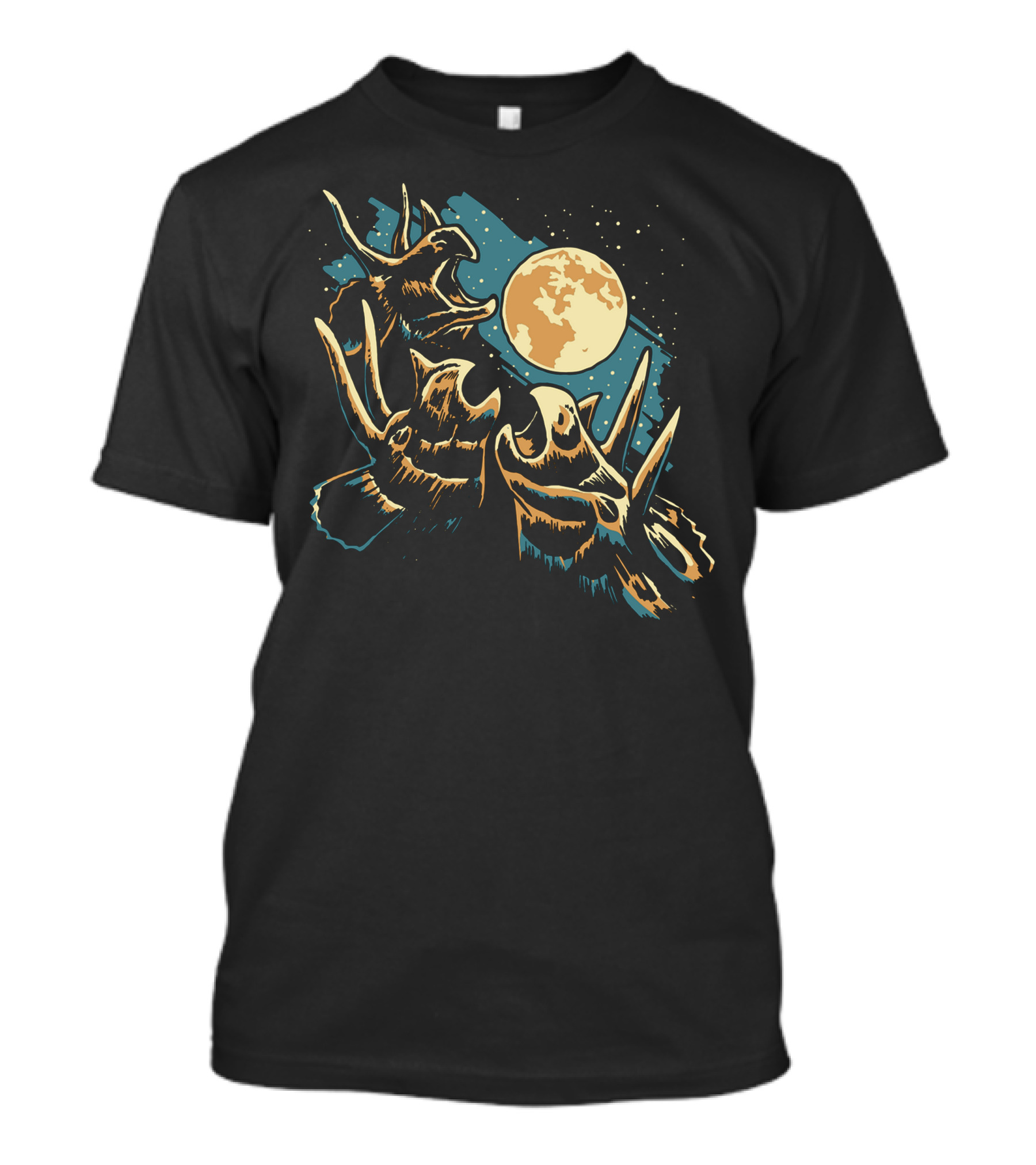 Three Triceratops Howling At Full Moon T-Shirt