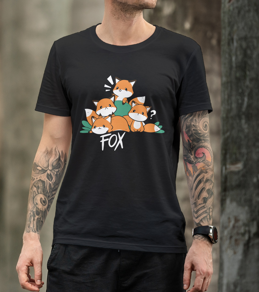 4 Fox Sake Cute Cartoon Foxes Group Playful Expressions T-Shirt