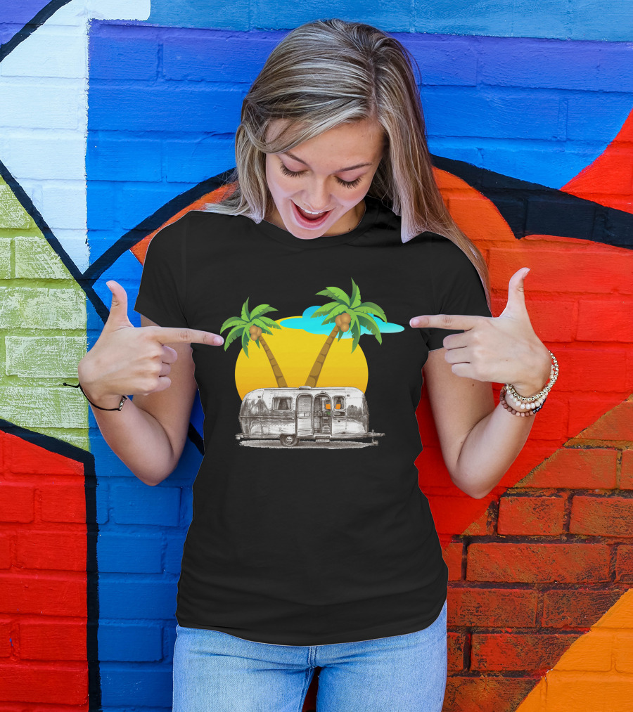 Airstreaming In Paradise With Palm Trees And Sunset T-Shirt