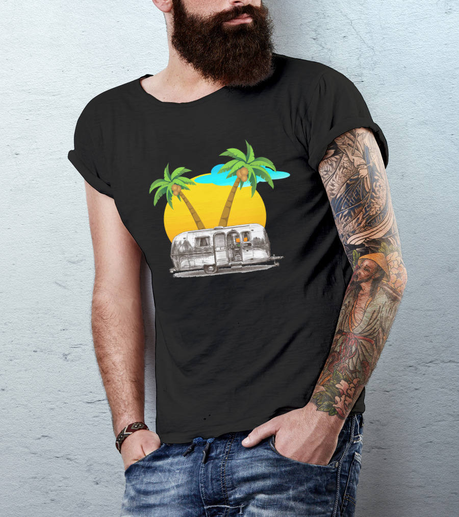 Airstreaming In Paradise With Palm Trees And Sunset T-Shirt