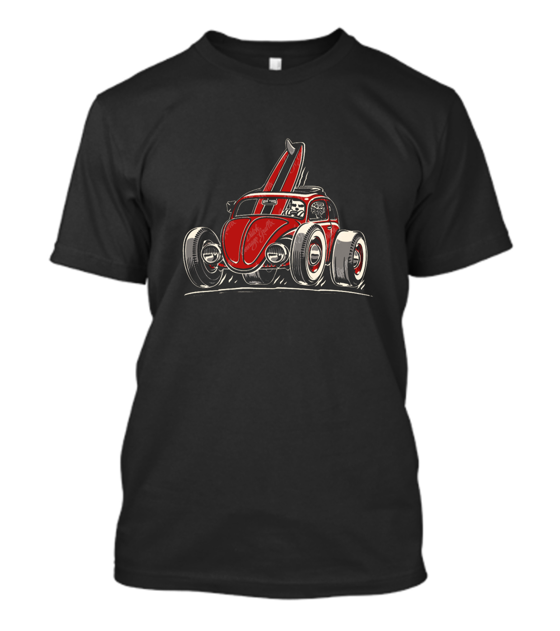 Beetle Volks Rod Cartoon Red Surfboard T-Shirt