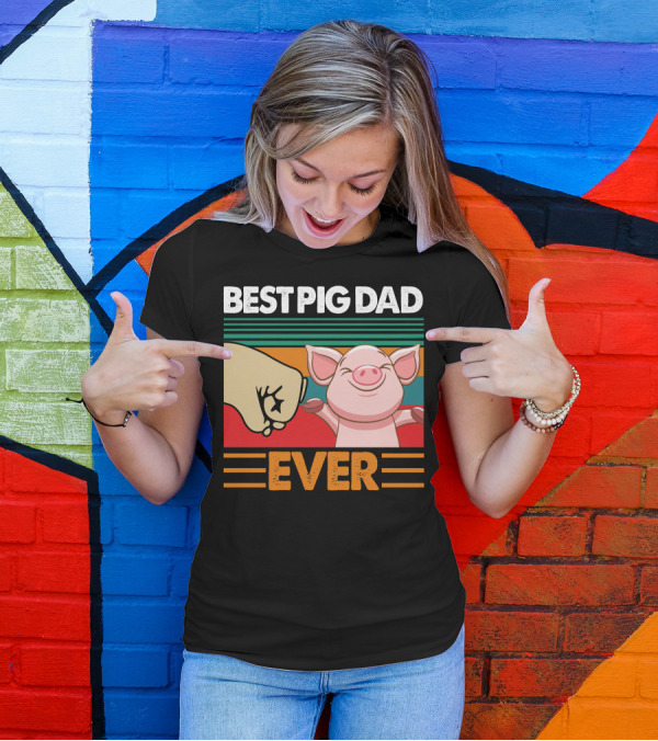 Best Pig Dad Ever Retro Fist Bump Pig T-Shirt