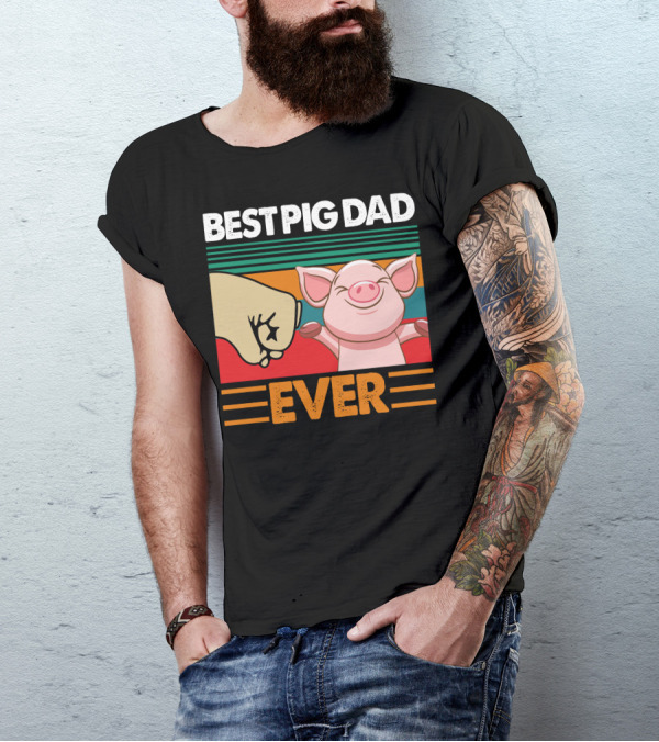 Best Pig Dad Ever Retro Fist Bump Pig T-Shirt