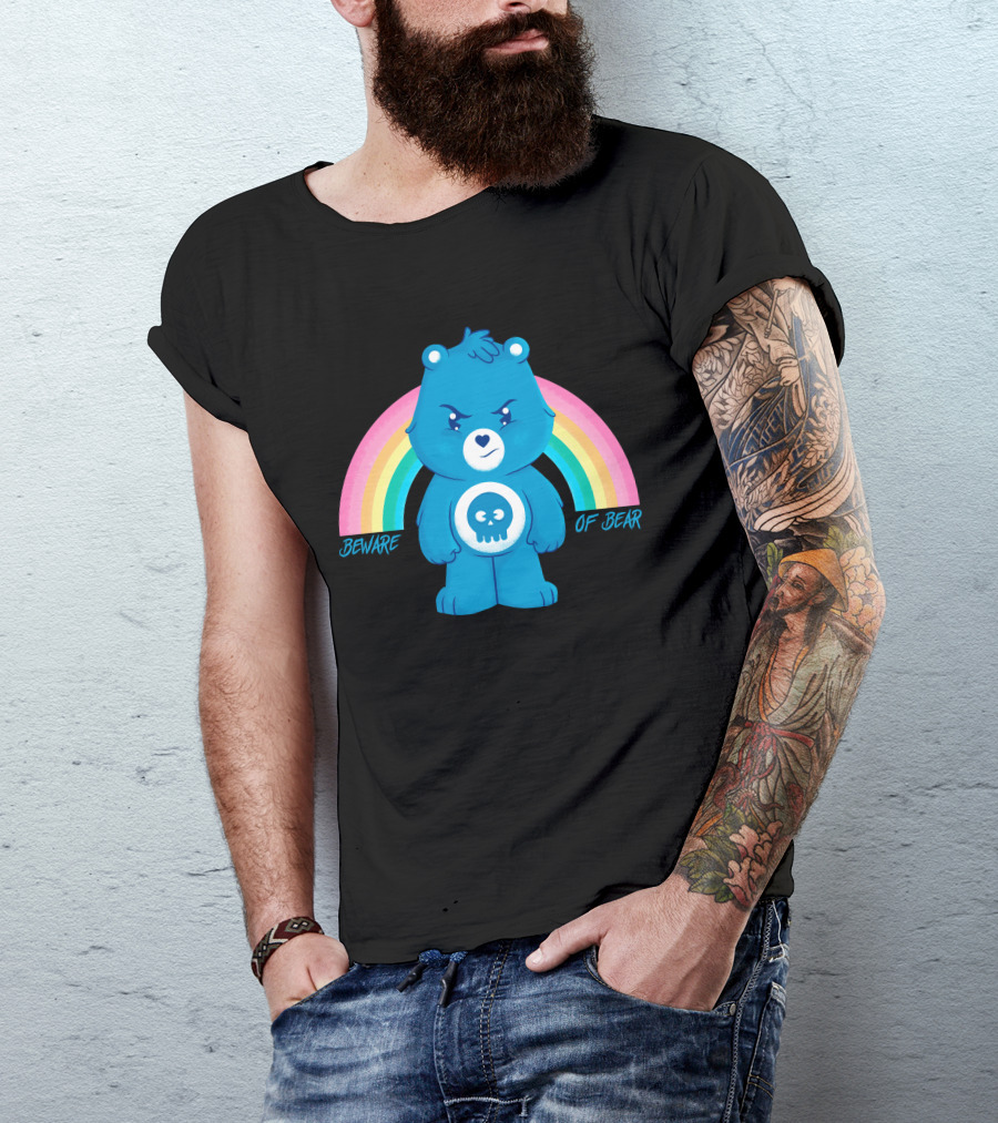Beware Of Bear Angry Blue With Rainbow T-Shirt
