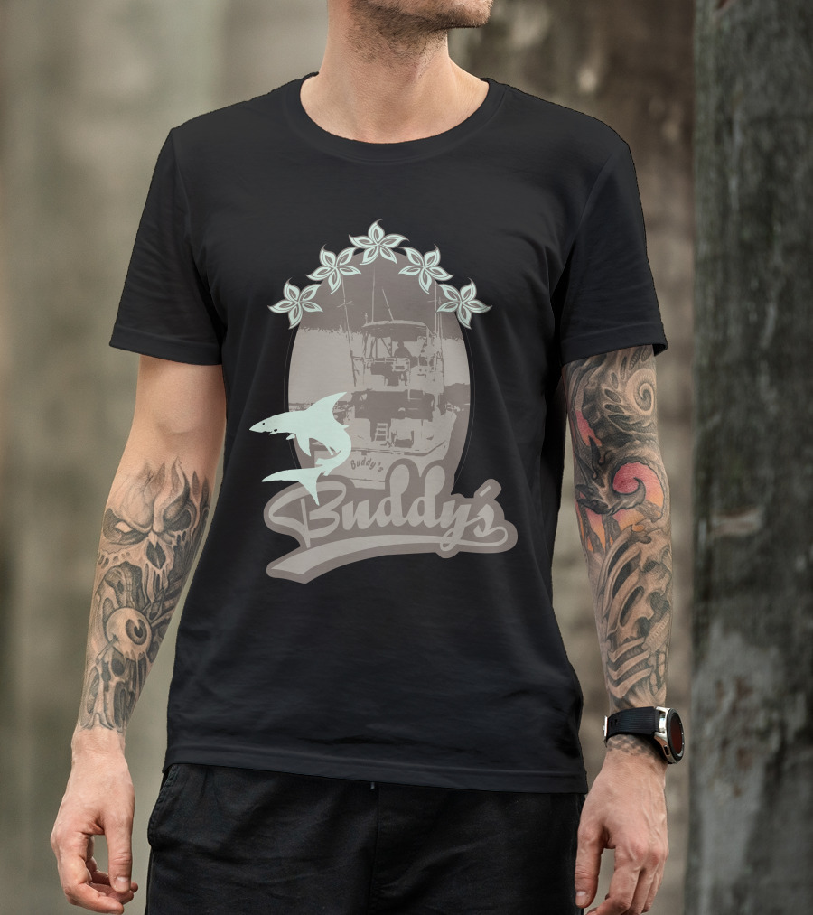 Buddy's Boat And Shark Theme With Floral Elements T-Shirt