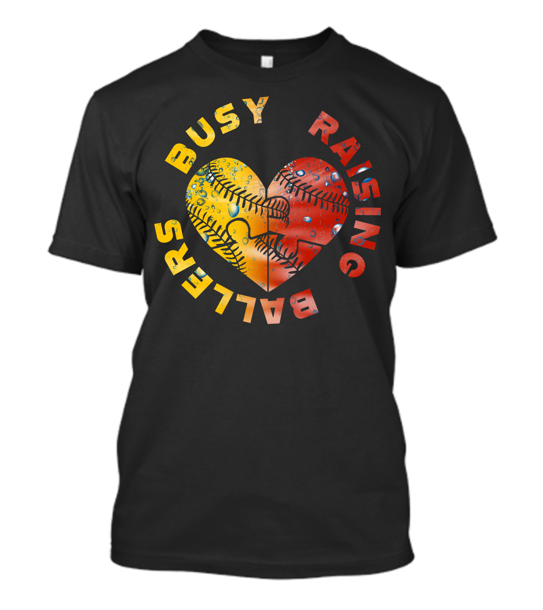 Busy Raising Ballers Puzzle Heart Baseball Softball T-Shirt