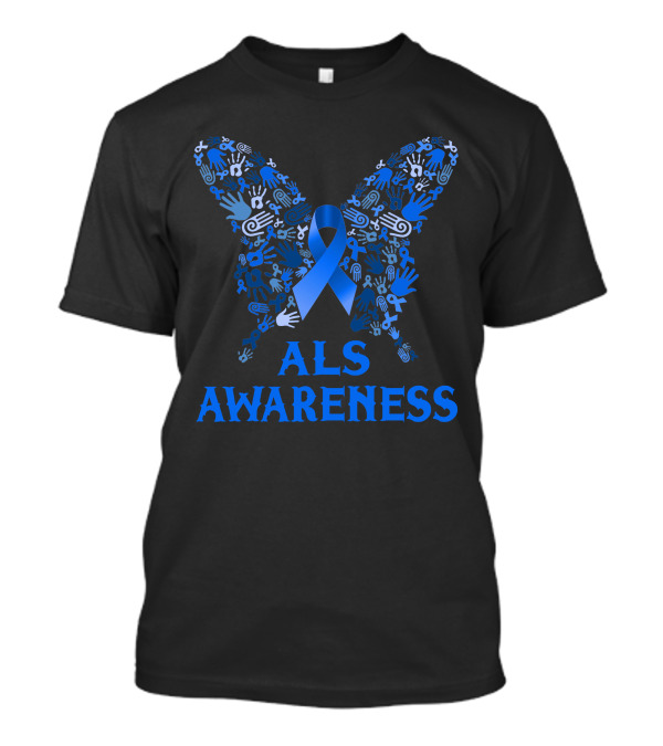 ALS Awareness Butterfly Blue Ribbon Support T-Shirt