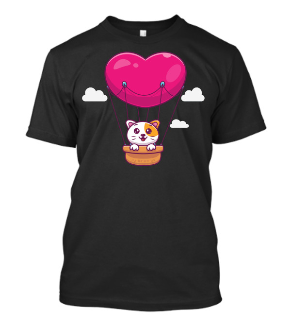 Cat In Heart Balloon With Clouds T-Shirt