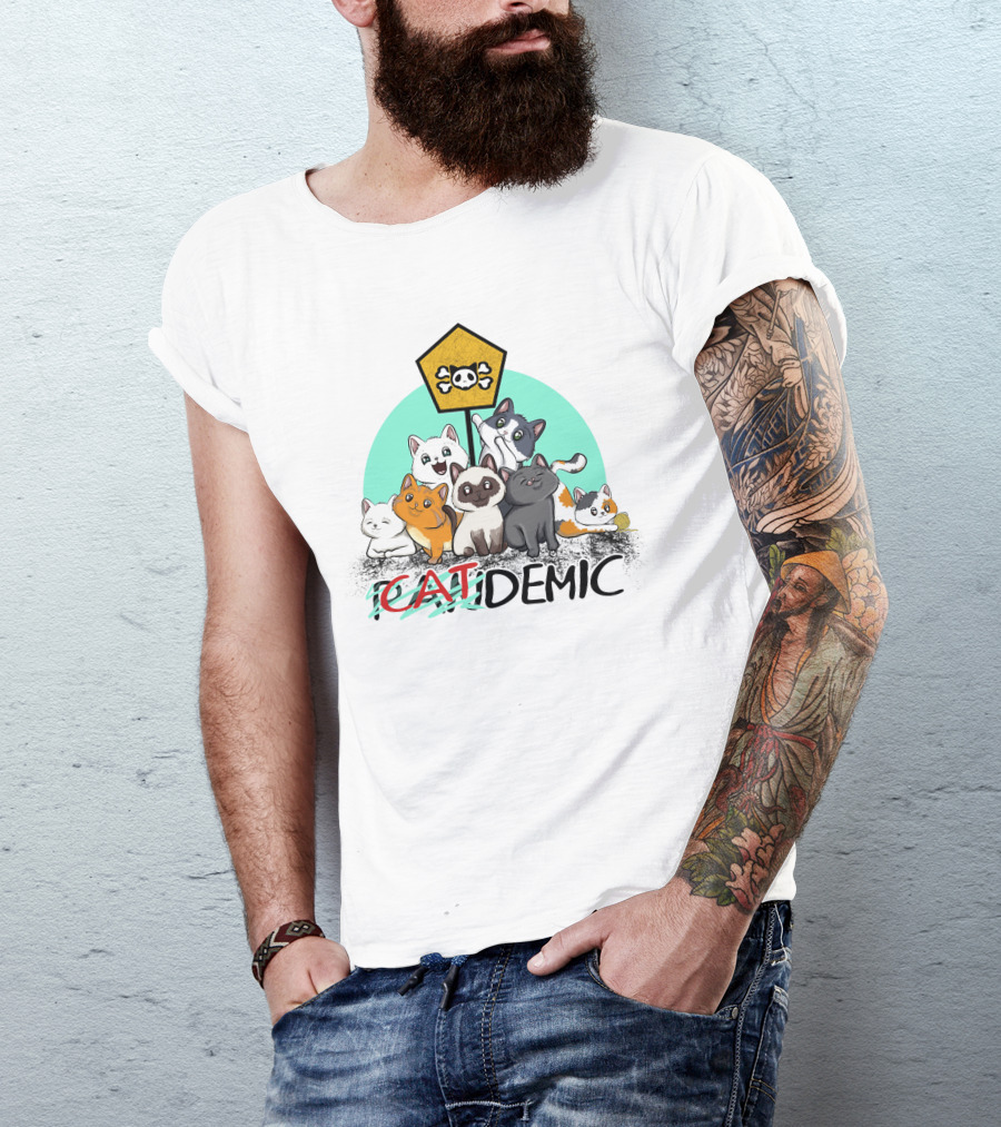 Catdemic Cats Under Paw Sign T-Shirt