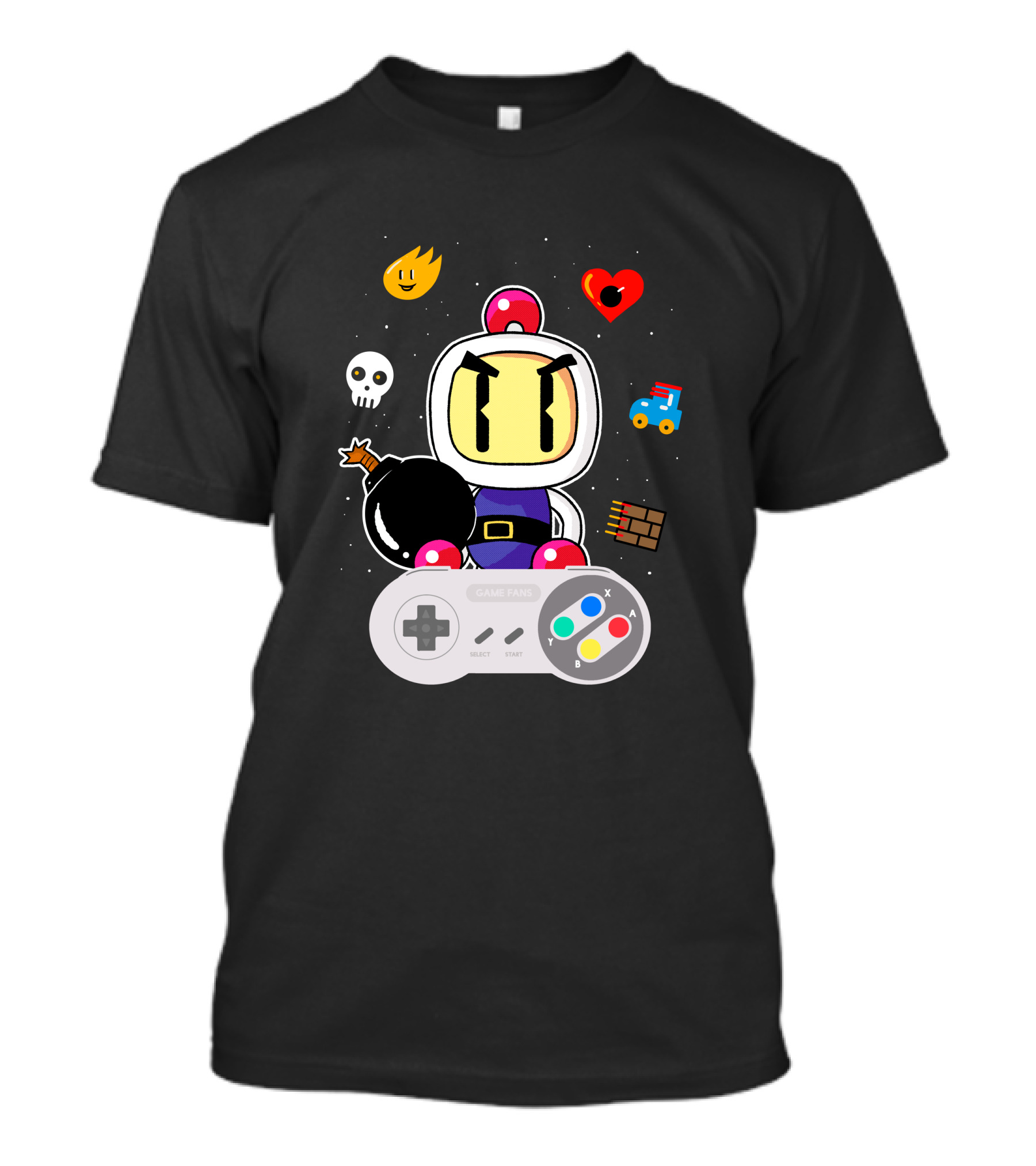 Bomberman Meets Retro Gaming Controller With Classic Icons T-Shirt