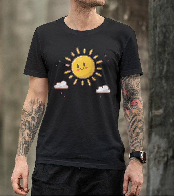 Playful Smiling Sun With Cheerful Clouds T-Shirt