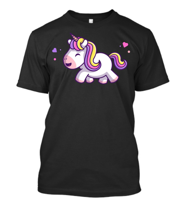 Cute Unicorn Walking With Colorful Mane And Hearts T-Shirt