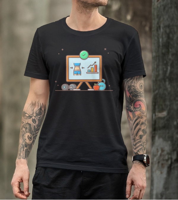 Diagram Of Diet Success Progress With Weights Apple And Chart T-Shirt