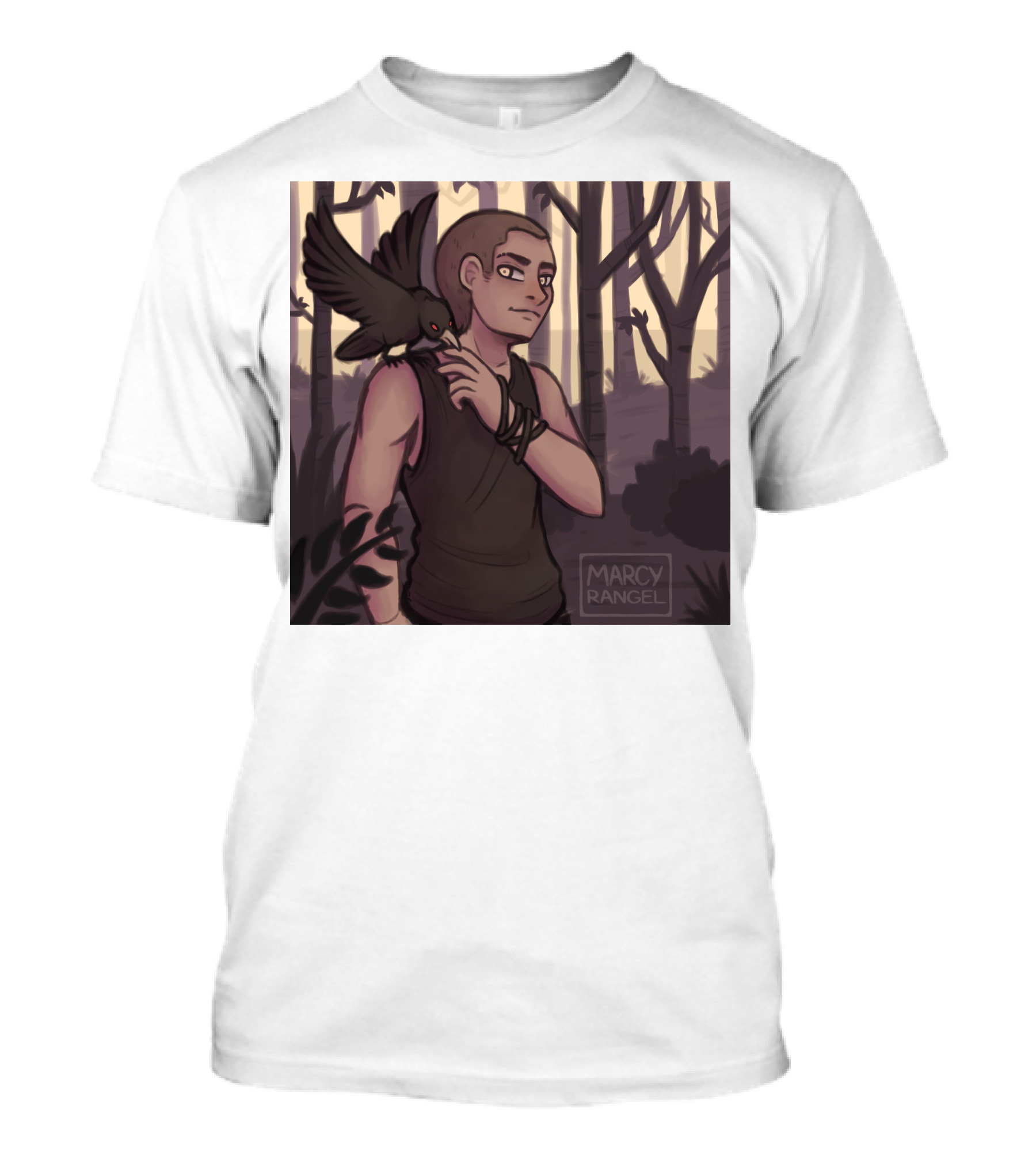 Dreamer Boy Forest Scene Marcy Rangel Art With Raven T-Shirt