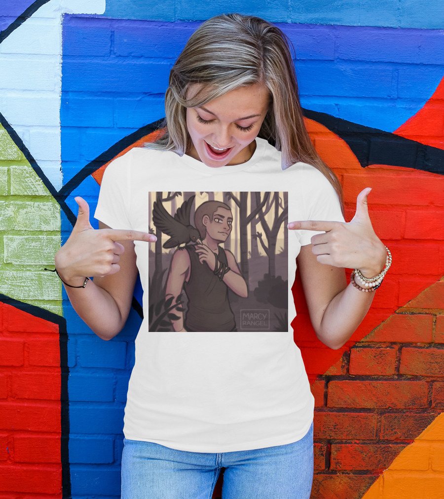 Dreamer Boy Forest Scene Marcy Rangel Art With Raven T-Shirt