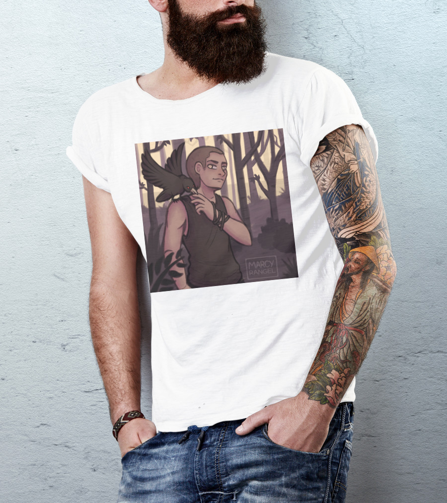 Dreamer Boy Forest Scene Marcy Rangel Art With Raven T-Shirt