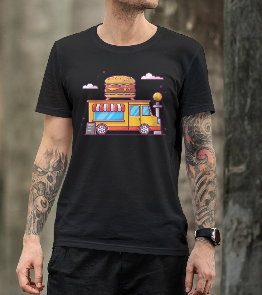 Fast Food Truck Burger Menu Iconic Yellow Vehicle T-Shirt