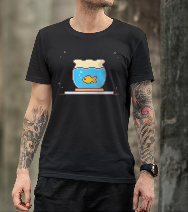 Fish In Aquarium Bowl On Shelf With Stars And Bubbles T-Shirt
