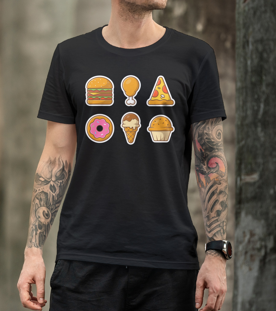Burger Drumstick Pizza Donut Ice Cream Cupcake Vector Stickers T-Shirt
