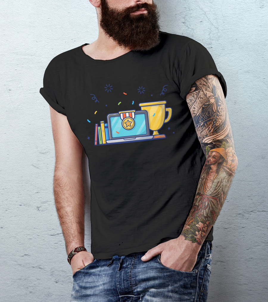 Gold Medal Trophy Laptop And Books T-Shirt